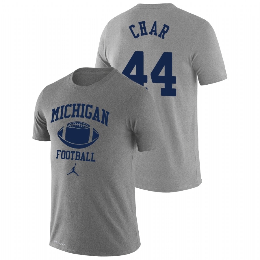 Michigan Wolverines Men's NCAA Jared Char #44 Heathered Gray Retro Lockup Legend Performance College Football T-Shirt FRE3049MH